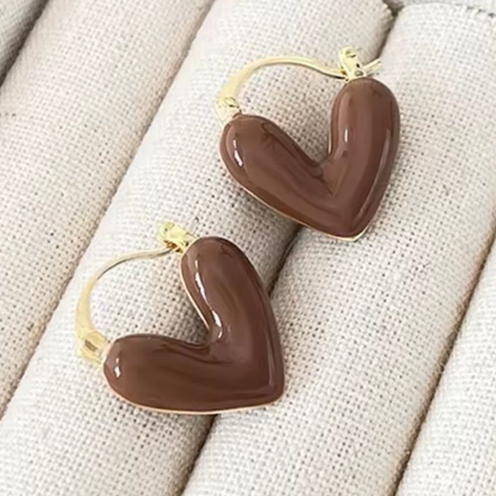 Gold and Brown Heart Shaped Earrings